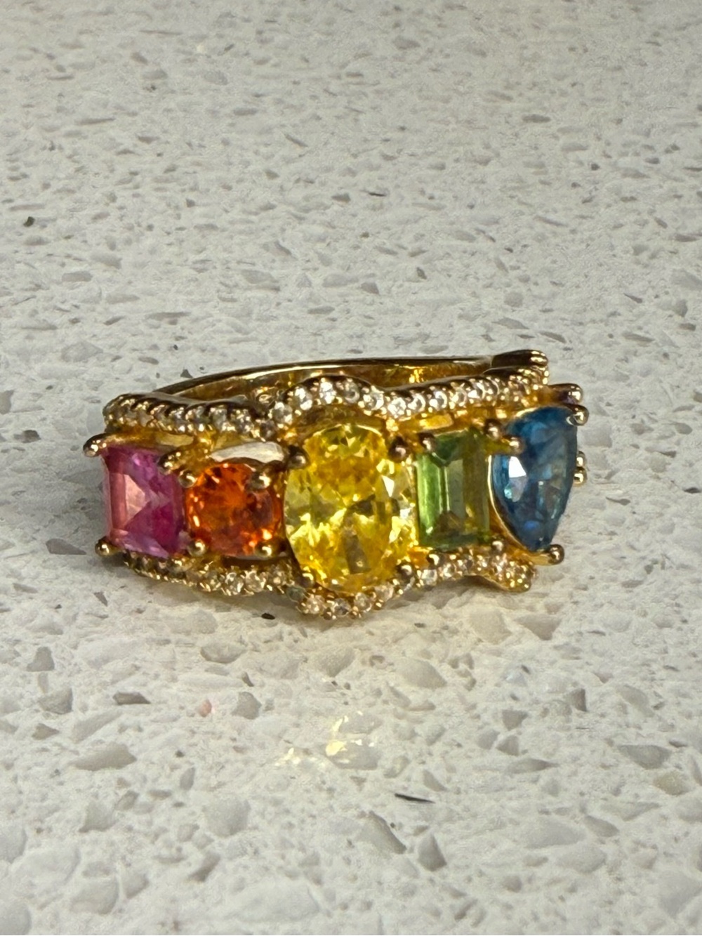 Kurt Geiger Gold Multi-Gemstone Rainbow Ring